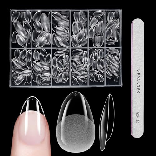 Extra Kurze Mandel Nägel Tips, Venares 500 Stück Full Cover Nail Tips Almond Short 12 Größe Nageltips Mandel Kurz mit Nägel Feilen, Soft Gel Tips für Gelnägel Starterset Nagelverlängerung