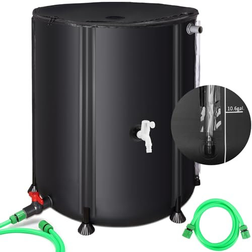 Rain Barrels to Collect Rainwater from Gutter, 53 Gallon Collapsible Rain Barrel for Garden/Outside/Lawn,Portable Water Collection System Tank Storage Container with Two Spigots & Overflow Kit, Black