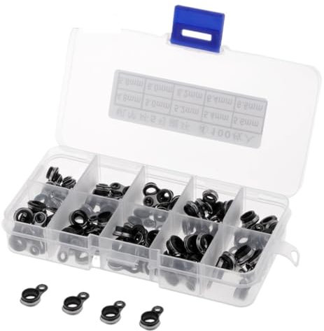 AMEEDA Angelrute Reparatur Kit 100 Stück Ruten-Reparatur-Set, gemischte Größe, Angelrutenführungen, Schnurring, Rutenspitzen, Augenring, 0,9–6,6 mm(Pack 5)