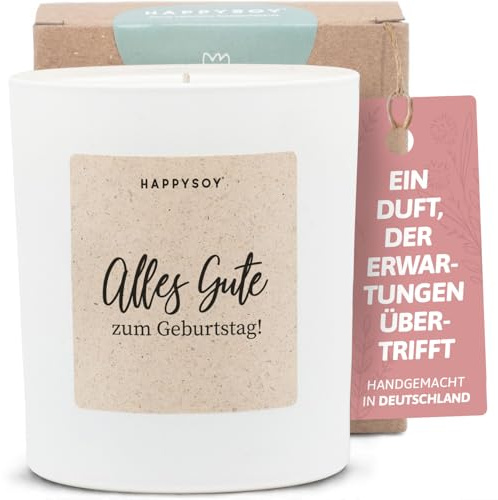 Geschenke zum Geburtstag - Duftkerze mit Spruch - Geburtstagsgeschenk, Happy birthday, Geburtstagskerze, Sprüche - Handgemachte Kerze - Sojawachs - Weiß