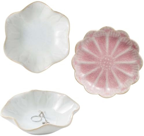 Fiore Vassoio Gioielli Ceramica 2 Stili, Ciotola Portagioie Piccolo Piatto Porcellana Decorativo per Home Decor Regalo Compleanno Festa Donne home decor vassoio decorativo (Rosa/Bianco)