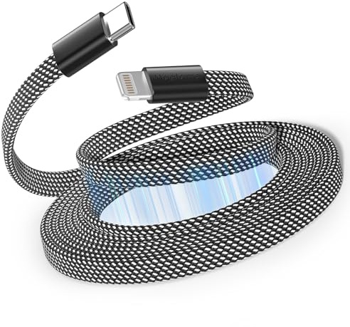 Câble magnétique USB C vers Lightning pour i -Phone 1.5M, câble de chargeur enroulé Quick charge certifié MFI, fil rétractable plat tressé, compatible avec i -Phone 14 13 12 11 pro Max xr XS X