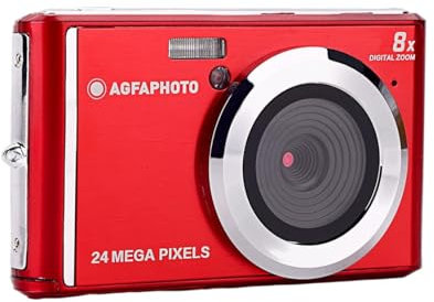 AgfaPhoto Realishot DC5500 - Appareil Photo Numérique Compact, 24 MP, Ecran LCD 2,4, Zoom Digital 8X, Vidéo HD 720p, Mémoire Externe SD, Batterie Lithium - Rouge