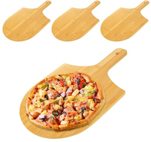 MUXHEL 4 Pcs Bamboo Pizza Peel 12 Inch, Wood Pizza Paddle 12 Inch, Pizza Cutting Board with Handle for Making Pizza