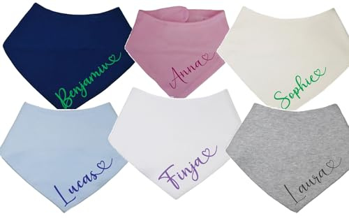 Halstuch Baby Kinder mit Namen in Herzschrift bestickt Sabbertuch Latz Dreieckstuch Geschenk Geburt Geburtstag Taufe Junge Mädchen unisex (dunkelblau)