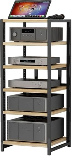 Yoeoefuo HiFi Rack Stereo-Rack Plattenregal Multimedia-Rack 6-stufige Open Media Stand Audio Rack Spielekonsole Regal Mit Verstellbaren Ablagen Audio-Schrank Druckerregal Für Home Office Theater