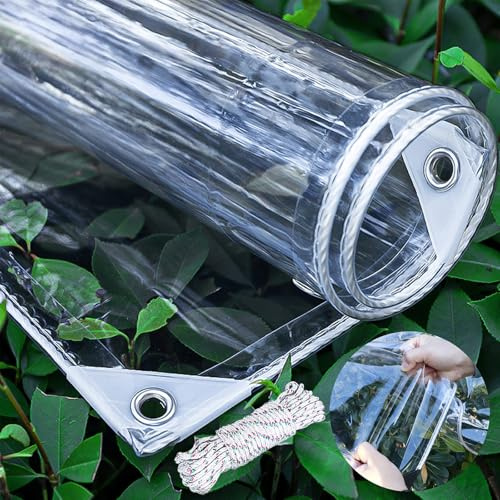 Transparente PVC Plane mit Ösen, wasserdichte 0.39mm Abdeckplane 2×2M Durchsichtig Plane Wetterfeste Reißfest 430 g/m² für Außen Vorhänge Pavillon Carport Dach Terrassen Gewächshäuser