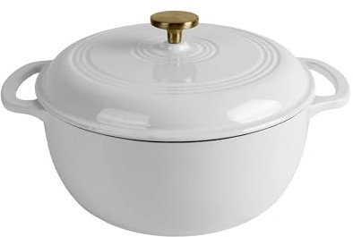 Fijxzct 5.5 Quart Enameled Cast Iron Dutch Oven with Lid – Heavy-Duty Cookware for Bread, Braising, and Stews – Dual Handles, Oven Safe to 500°F – Ideal for Stovetop & Oven Cooking (White, 5.5QT)