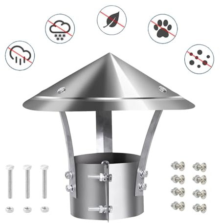 Fumaiolo Comignolo Cappello, Coperchio Per Caminetto Antivento Antipioggia In Acciaio Inox, Per Camino Stufa A Legna Pellet E Caldaia Biomassa, Copertura Per Tetto(19 cm/7.48 in)