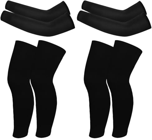 Valcatch 4 Paires Enfants Manchons de Bras et Manchons de Jambe de Basket-Ball Ensemble antidérapant Longues Compression Manches de Soleil pour garçons Filles Jeunes