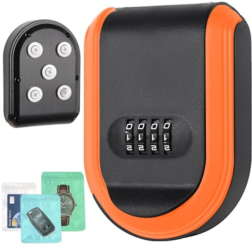 Dayear 2 scatole magnetiche per chiavi con serratura a combinazione, 10 pezzi, forti magneti, per chiavi sotto auto, 2 in 1, da parete, per riporre oggetti in interni, esterni/arancioni