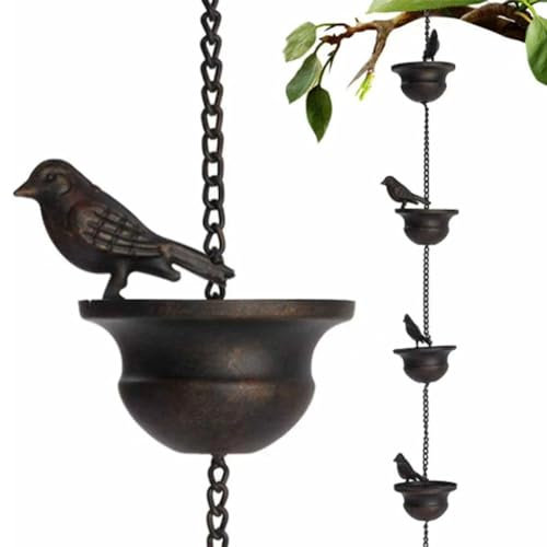 Tagtight Regenketten Vögel Dachrinnenkette Regenablaufkette, Outdoor-Fallrohr-Kette, Regenglocke Aus Metall, Hängende Regenkette Umlenker-Fangkette, Outdoor-Gartendekoration, 2.4M