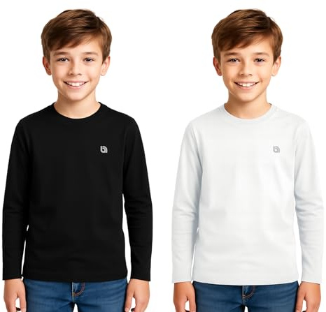 Bahob® 2 Pack Boys Long Sleeve T-Shirt Top Children's Round Neck Long-Sleeve T-Shirt Soft Cotton 3-14 Years (9-10 Years, BFTS-51-D)