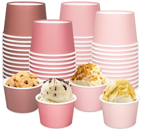 JarThenaAMCS 48 Packs Dusty Rose Pink Snack Cups Gradient Solid Colored Disposable Bowls 9oz Dessert Food Treat Paper Bowls for Wedding Baby Shower Party Supplies, 4 Colors