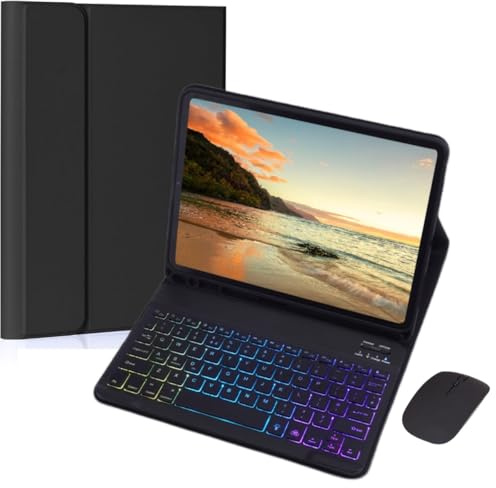 AnMengXinLing Keyboard Case for Fire HD 10/10 Plus Tablet 10.1 inch 2021/2023 (11th/13th Gen) with Mouse, Rainbow Backlight Magnetic Detachable Keyboard Cover with Pencil Holder (Black)