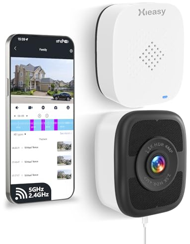 Hieasy 4MP 2.5K Window Security Camera with 24/7 Recording, No Subscription Required, Indoor Camera with Color Night Vision, Motion Detection,2.4G＆5G WiFi,Quick & Easy Installation
