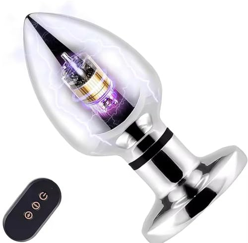 Anal Vibrators Electro Stimulation Butt Plug Sex Toys with 10 Modes of Vibration and 6 Modes Estim Metal Anal Plug Remote Anal Vibrators Men Male Prostate Massager Anal Training Buttplug (Large)