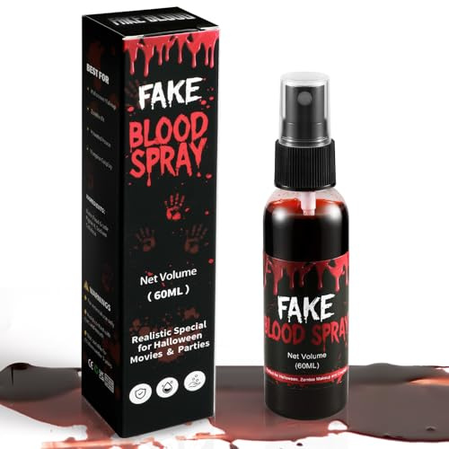 Kunstblut Halloween, 60ml Kunstblut with Spray Halloween Kunstblut für Haut & Kleidung I Realistisches Fake Blut I Auswaschbares Kunstblut für Schminke Zombie Vampir Monster Kostüme SFX Cosplay