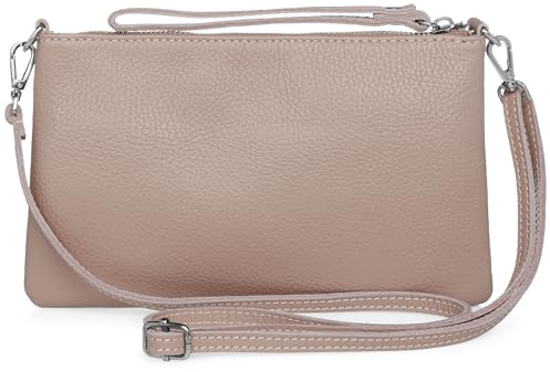 Caspar Kompakte Leder Clutch Damen Umhängetasche Abendtasche mit verstellbarem Schultergurt - CLASSIC LINE - Modell No.834 - Made in Italy