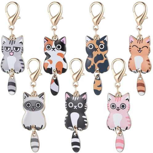Nogeqi Lot de 7 porte-clés chat - Petit chaton mignon - Pendentif de sac - Cadeau pour les amoureux des chats - Cadeau d'anniversaire pour elle et lui - Meilleure amie, coloré, 6×1.5cm