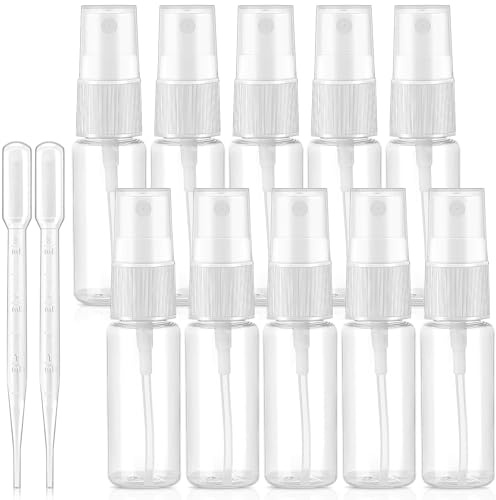 Teouuas 10 Piezas 20 ml Bote Spray, Spray Vacía Plástico Transparente, Mini Reutilizable Portátil Pulverizador, Niebla Fina Atomizador, para Perfumes Agua, Alcohol, Limpieza