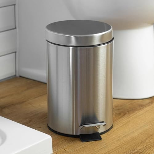 Garden Mile Marco Paul Stainless Steel Pedal Kitchen Bins 3L Waste Rubbish Bin Pedal Bins for Kitchen Bathroom Bedrooms 16cm x25cm Dustbin 3 Liter Under Counter Pedal Bin Trash Can with Lids