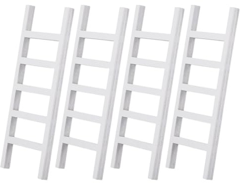 AHANDMAKER 4pcs Miniature Wooden Ladder White Dollhouse Furniture 5mm Thick Garden Accessories for Fairy Landscape Scenes Christmas Tree Decoration Craft Kits