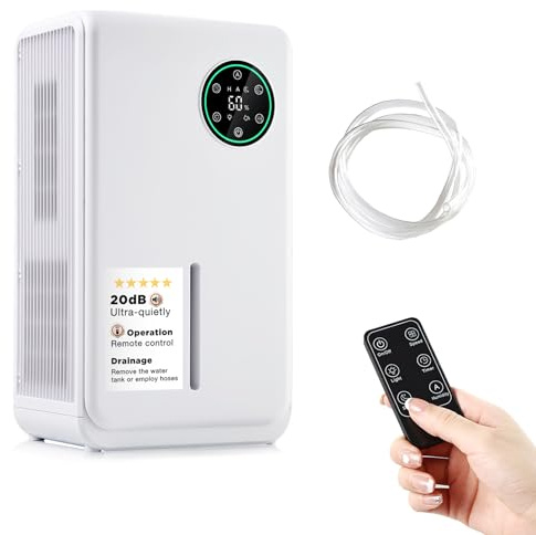 Xmosey Dehumidifier Premium Multifunctional - 2L Water Tank Dehumidifier for Basement, Bedroom,Bathroom, RV, Closet with Auto Shut Off, Sleep Mode,7 Colors LED Light, Dehumidifiers for Home