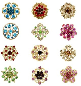 Hopzab 12 spille tempestate di diamanti di cristallo, fibbia decorativa con strass, spilla da sposa per donne fai da te vestiti borse, Misura unica, Lega di acciaio Strass, Nessuna pietra preziosa