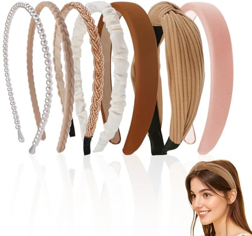 Lot de 7 Serre-Têtes pour Femmes, Différents Modèles de Bandeaux, Antidérapant Serre-Têtes à Perles Dents, Bandeaux Larges Ondulés Tendance, pour Femmes et Filles