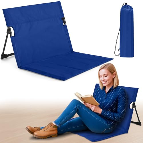 Jetec Foldable Floor Backrest Chair Portable Metal Frame Camping Chair with Storage Bag Light Weight Lazy Seat for Indoor Outdoor Bed Ground Park Lawn Beach Hiking,Navy Blue,Widened