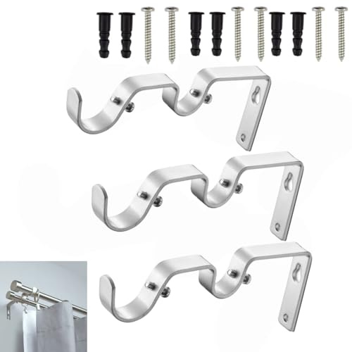 3 pcs Soporte Cortina Doble Ajustable Gancho Barra Cortina,Ganchos Barra Cortinas Montaje en Pared Soporte Metálico,Para Sala de Estar,Dormitorio,con Tornillos para Soportarbarra