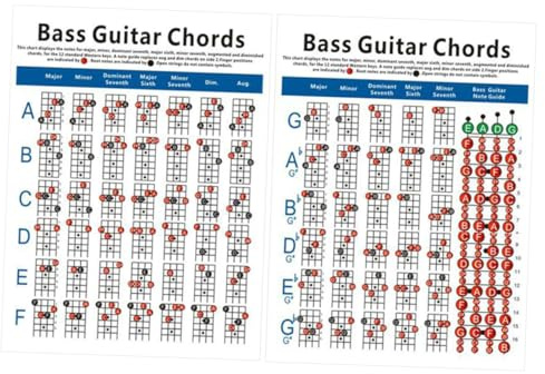 Cabilock Akkordtabelle für E-bass mit 4 Saiten 72 Akkorde Papier Anfänger Lernmaterial für Lernen und Performance in 12 Standard Western Tonarten