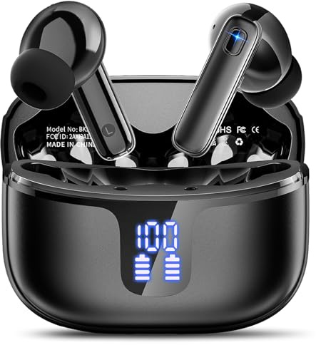 Cuffie Bluetooth, Auricolari Bluetooth 5.3 Stereo con 4 HD ENC Mic, Cuffie Wireless In Ear Cancellazione Rumore, 40 Ore Cuffie Senza Fili IP7 Impermeabile, Cuffiette Bluetooth LED Display, Nero Chiaro