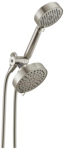 Delta Round 2-in-1 Dual Shower Head with 5-Setting HandHeld Spray, Brushed Nickel Detachable Double Shower Head with Hose, Showerhead, 1.75 GPM Flow Rate, Spotshield Brushed Nickel 75756SN