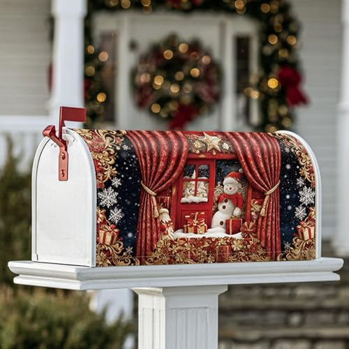 Coperture magnetiche per cassette postali con pupazzo di neve, tende per regali di Natale, coperture rosse per cassetta delle lettere per esterni, decorazione da giardino 53 x 64 cm