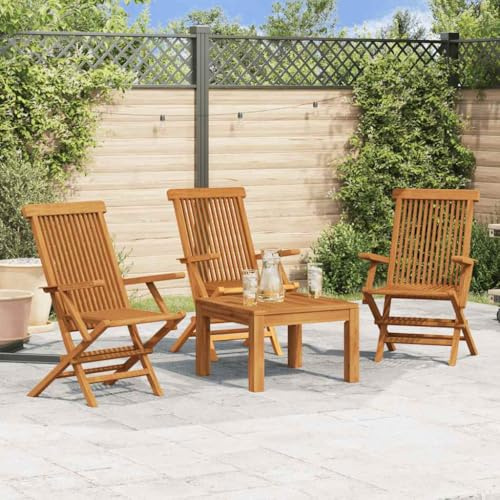 Tonture Gartenstühle 3er-Set Massivholz Teak, klappbar, 55x60x89 cm, wetterfest für Outdoor-Dining, Balkon, Terrasse, langlebige Holzstühle