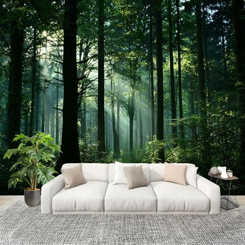 Fotomurales Decorativos Pared 3D Naturaleza Bosque Paisaje. Papel tapiz Fotográfico Grande Extraíble 300X210 Cm Verde Papel Pintado Moderno de lujo, Murales Interiores, Mural Stickers