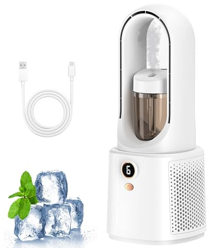 Cooling Fan with Humidifier, Silent Air Cooler for Office & Bedroom, 6 Adjustable Speeds, Portable Night Light Conditioner for Desk & Nightstand