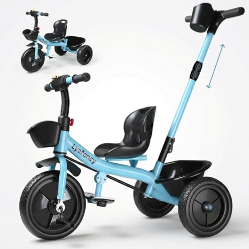 Lyefancy Kids Tricycle Age 1-4, Kids Trike with Push Handle, Toddler Tricycle with Baskets, 3 Wheel Bike Children Riding on Toys,Gifts for Boys Girls(blue)