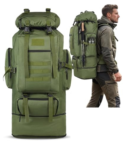 ThaiRoot 100 L Trekkingrucksack & Wanderrucksack – Großer Outdoor Rucksack für Camping, Reisen & Abenteuer, Ergonomisch, Wasserabweisend, Robust – Schwarz & Army Grün