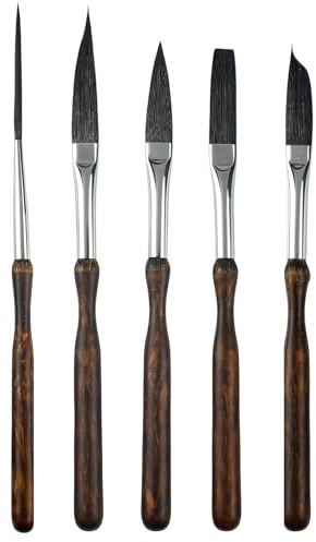 5 st. Professionella Akvarellpenslar för Detaljmålning, Akryl, Guache och Pinstriping – Syntetborst av Premiumkvalitet med Ergonomisk Design