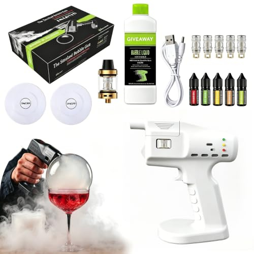 Cocktail Smoker Kit, Smoke Bubble Gun, Food Smoking Gun, Cold Smoke Generator with 5 Aroma Oils, Rechargeable Portable Smoker for Cocktails, Whiskey, Steak, Desserts, Food Photography