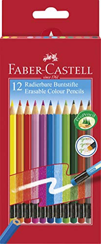 Faber-Castell 116612 - Radierbare Buntstifte mit Gummitip, 12er Kartonetui, 1 Stück