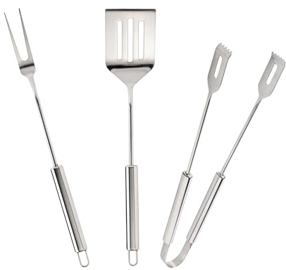 Cook’in Garden - Set 3 Ustensiles en INOX Comprenant Spatule, Fourchette et Pince, Accessoires Robustes pour Barbecue et Plancha, Idéal Cuisine Extérieure Terrasse Jardin