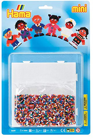 Hama Perlen 5609 Set Kinder mit ca. 5.000 bunten Mini Bügelperlen mit Durchmesser 2,5 mm, Stiftplatte, inkl. Bügelpapier, kreativer Bastelspaß für Groß und Klein