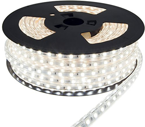 15m LED Strip Lichtband flexband Kaltweiß 230V mit 60x 5050 SMD pro Meter - weißer Hintergrund 230 Volt
