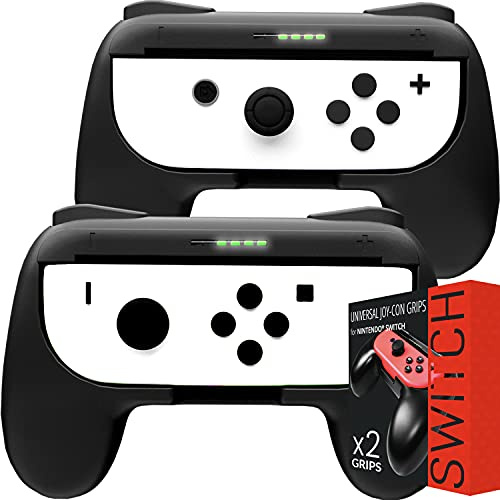Orzly Grips kompatibel mit Nintendo Switch Joy-Con für Extra Komfort - Doppelpack (2x in SCHWARZ) – Universeller Griff für die Verwendung mit den Nintendo Switch Joy-Cons