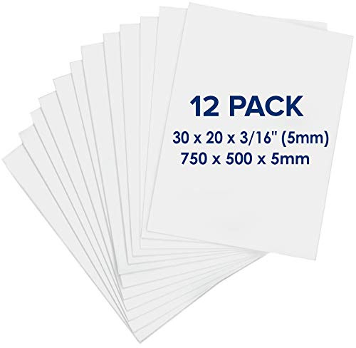 Foam Board Large 750 x 500 x 5mm - 12 Pack - Skumskiva (Foam Core Board), syrafri, dubbelsidig, Skyltbräda Skumbräda för montering, hantverk, modellering, konst, presentation och vetenskapsprojekt