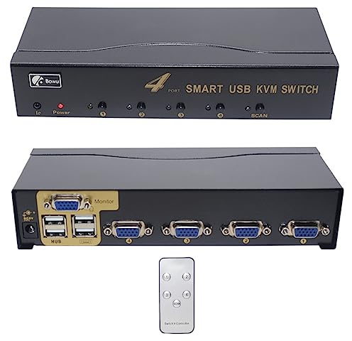 commutatore KVM USB VGA, commutatore KVM 4/8/16 Porte VGA 4/8/16 in 1 Telecomando di Schermo di Video proiettore con 4/8/16 Cavo VGA Originale: per win98/ME/2kp4/XP/2003, Linux, Mac 4 Porte